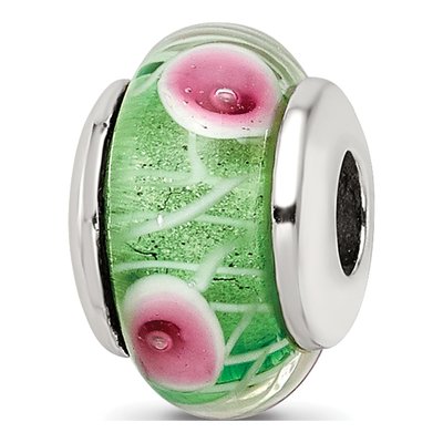 Sterling Silver Kids Green Glass Bead
