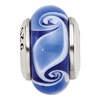 Sterling Silver Kids Blue Glass Wave Bead – view 5