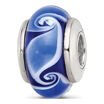 Sterling Silver Kids Blue Glass Wave Bead