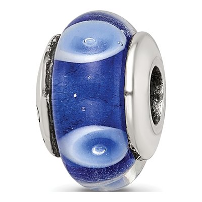 Sterling Silver Blue Hand-Blown Glass Bead