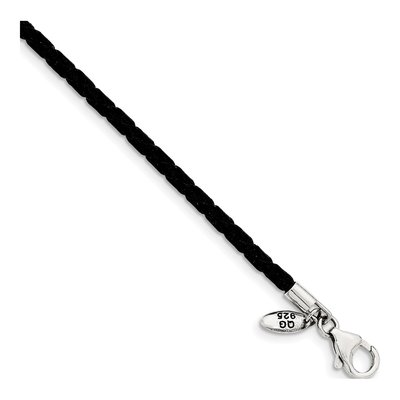 Sterling Silver Black Leather Necklace