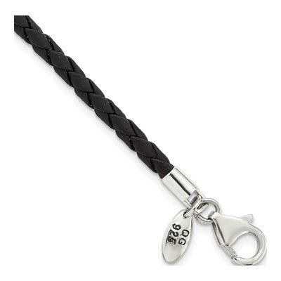 Sterling Silver Black Leather Bracelet