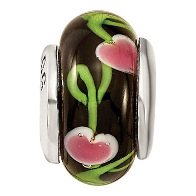 Sterling Silver Hand-Blown Glass Floral Bead – view 5