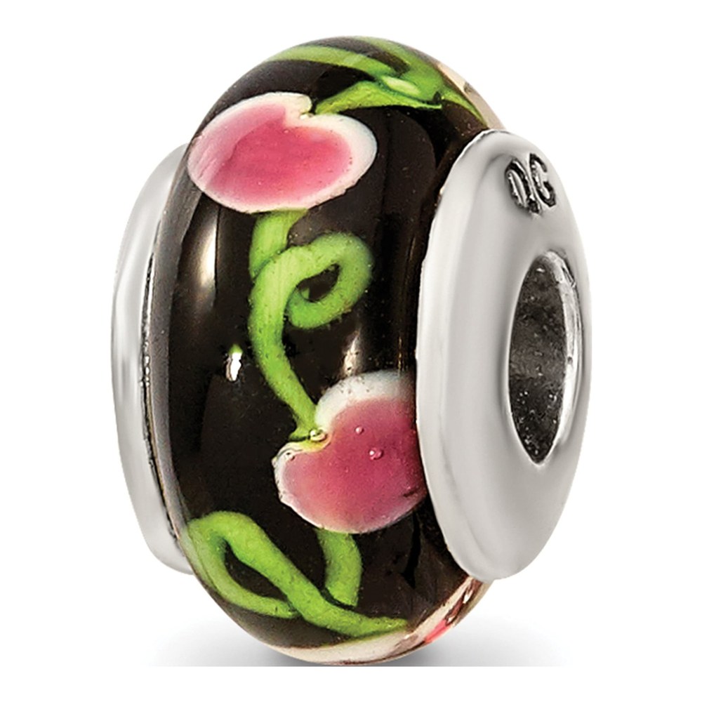 Sterling Silver Hand-Blown Glass Floral Bead