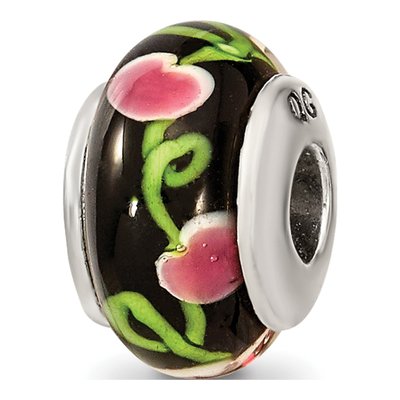 Sterling Silver Hand-Blown Glass Floral Bead