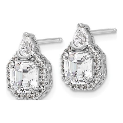 Sterling Silver Pear CZ Teardrop Cluster Stud Earrings – view 3