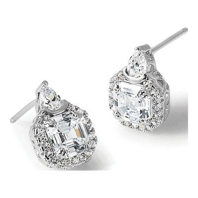 Sterling Silver Pear CZ Teardrop Cluster Stud Earrings – view 6