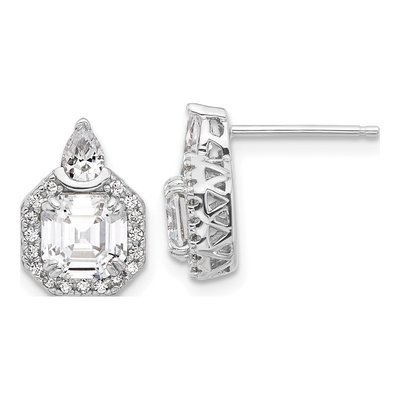 Sterling Silver Pear CZ Teardrop Cluster Stud Earrings