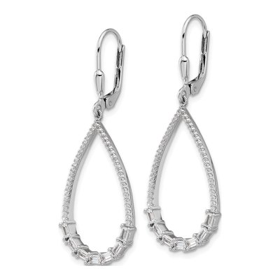 Sterling Silver CZ Teardrop Leverback Earrings – view 3