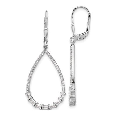 Sterling Silver CZ Teardrop Leverback Earrings
