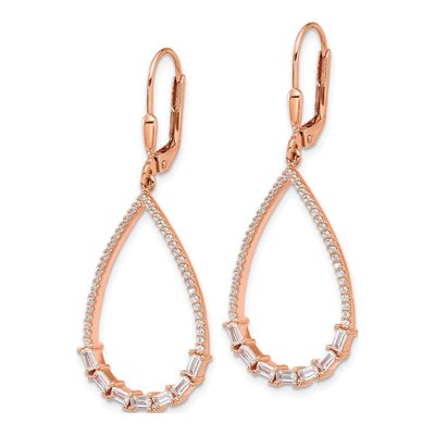 Rose Gold-Plated Sterling Silver CZ Teardrop Leverback Earrings – view 3