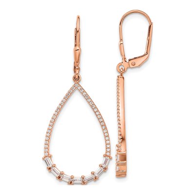 Rose Gold-Plated Sterling Silver CZ Teardrop Leverback Earrings