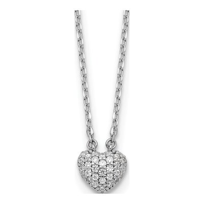 Sterling Silver CZ Pave Heart Pendant Necklace