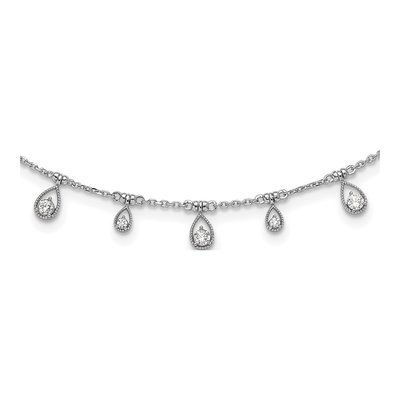 Sterling Silver CZ Teardrop Station Necklace