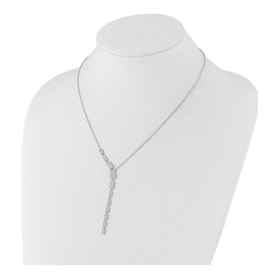 Sterling Silver CZ Rectangle Drop Necklace – view 4