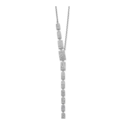 Sterling Silver CZ Rectangle Drop Necklace