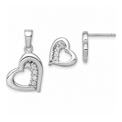Sterling Silver CZ Heart Earring & Pendant Set