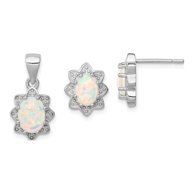 Sterling Silver Created Opal Pendant & Earring Set
