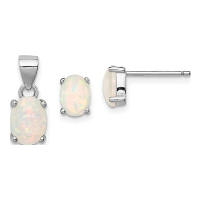 Sterling Silver Created Opal Pendant & Earrings Set
