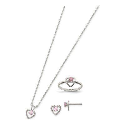 Girls' Sterling Silver Pink CZ Heart Jewelry Set – view 3
