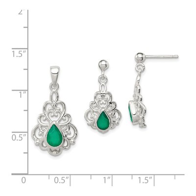 Sterling Silver Green Agate Pendant & Earrings Set – view 5