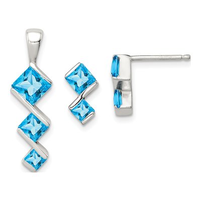 Sterling Silver Blue Topaz Pendant & Earring Set