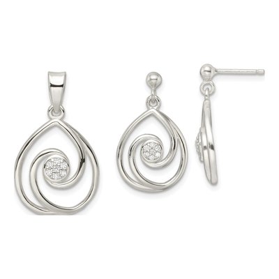 Sterling Silver CZ Teardrop Pendant & Earring Set