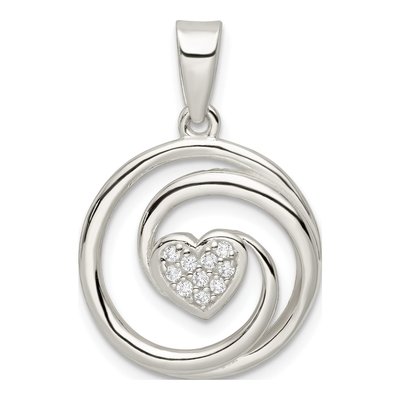 Sterling Silver CZ Heart Circle Pendant & Earring Set – view 5