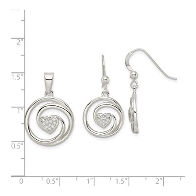 Sterling Silver CZ Heart Circle Pendant & Earring Set – view 6