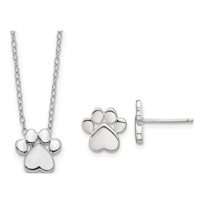 Sterling Silver Paw Print Necklace & Earring Set