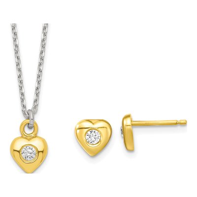 Girls' Sterling Silver CZ Heart Necklace & Earring Set