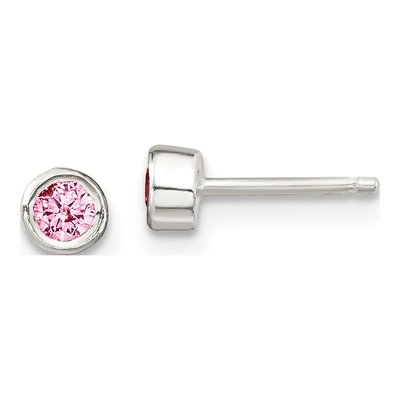 Girls' Sterling Silver Pink CZ Necklace & Earrings Set – view 3