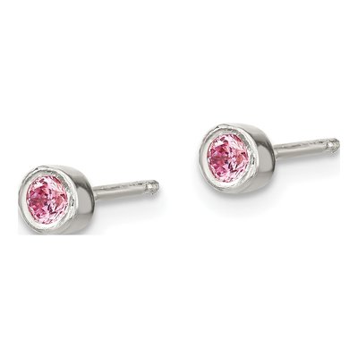 Girls' Sterling Silver Pink CZ Necklace & Earrings Set – view 4