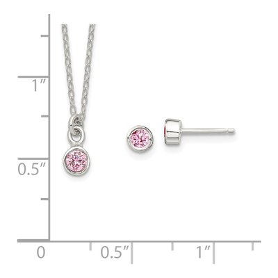 Girls' Sterling Silver Pink CZ Necklace & Earrings Set – view 7