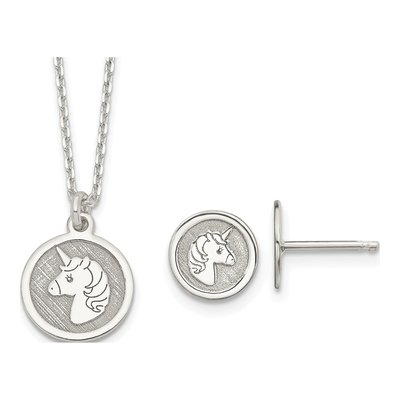 Sterling Silver Unicorn Necklace & Earrings Set