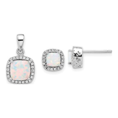 Sterling Silver CZ & Created Opal Halo Set