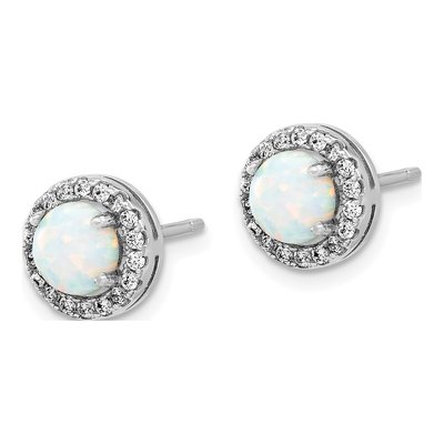 Sterling Silver CZ & Opal Halo Pendant & Earring Set – view 4