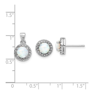 Sterling Silver CZ & Opal Halo Pendant & Earring Set – view 5