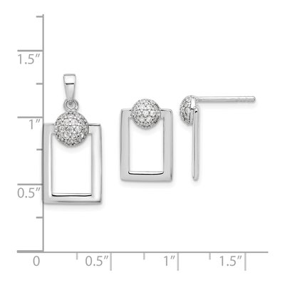 Sterling Silver CZ Rectangle Earrings & Pendant Set – view 7