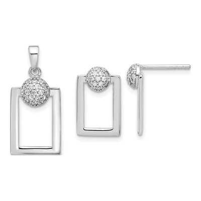 Sterling Silver CZ Rectangle Earrings & Pendant Set