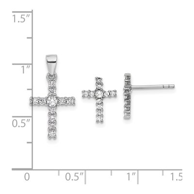 Sterling Silver CZ Cross Earrings & Pendant Set – view 5