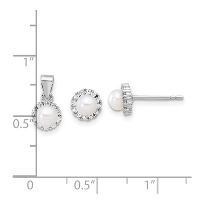 Sterling Silver Pearl & CZ Earrings & Pendant Set – view 4