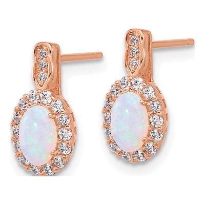 Sterling Silver Rose-Tone Lab-Created Opal & CZ Earring & Pendant Set – view 2