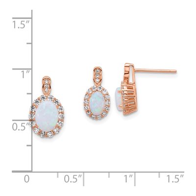 Sterling Silver Rose-Tone Lab-Created Opal & CZ Earring & Pendant Set – view 3