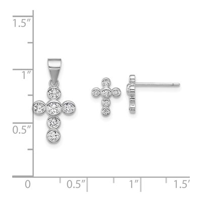 Sterling Silver CZ Cross Earring & Pendant Set – view 3