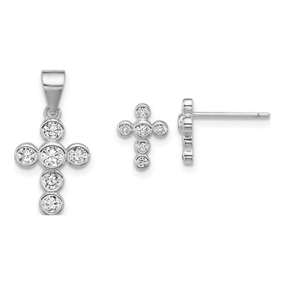 Sterling Silver CZ Cross Earring & Pendant Set