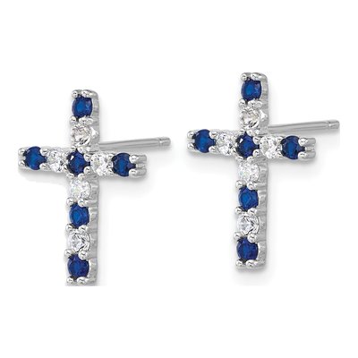 Sterling Silver Blue & White CZ Cross Earring & Pendant Set – view 2