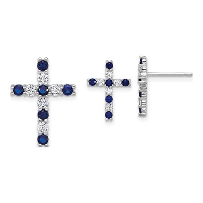 Sterling Silver Blue & White CZ Cross Earring & Pendant Set