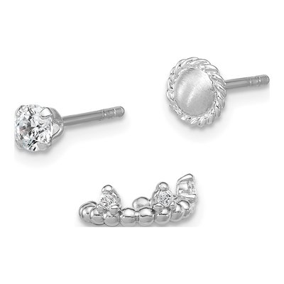 Sterling Silver CZ Stud & Ear Cuff Set of 3 – view 2
