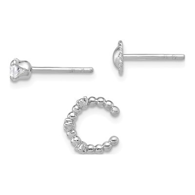Sterling Silver CZ Stud & Ear Cuff Set of 3 – view 3